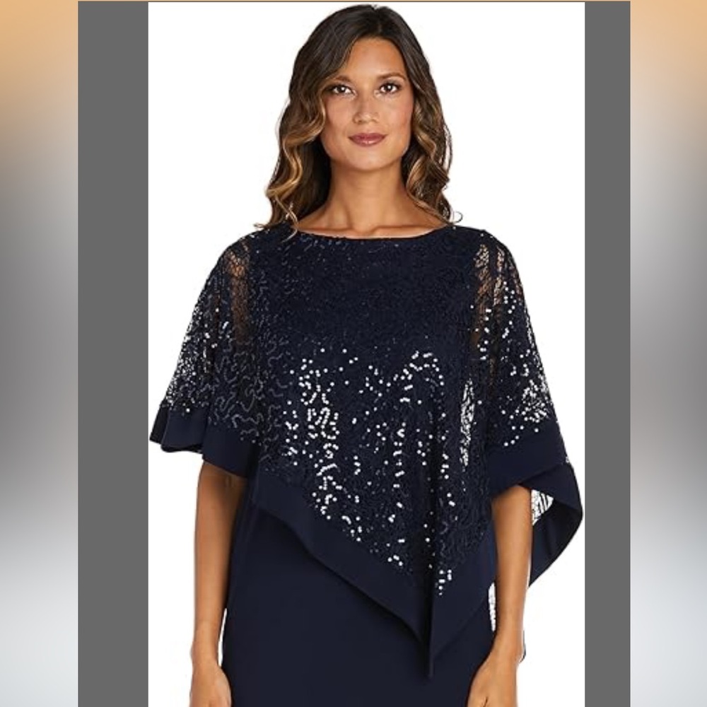 Elegant Navy Sequin Cape Top